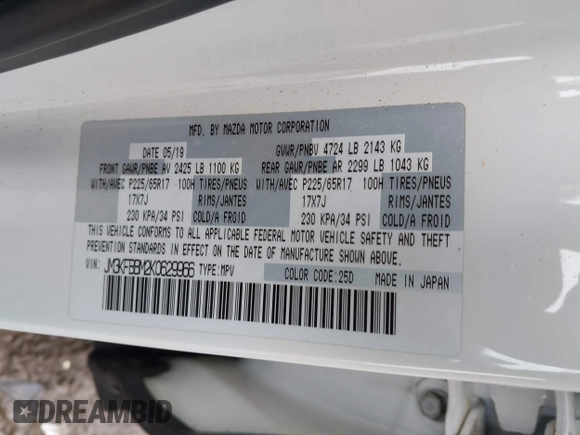 2019 Mazda CX-5 Sport with VIN JM3KFBBM2K0629966, listed as a IAAI auction lot 41953702 with 48,496 mi miles and . Bid and sale history available at DreamBid. Image 9.