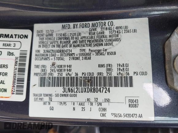 2013 Lincoln MKZ Hybrid с VIN 3LN6L2LUXDR804724, выставлен на аукционе IAAI как лот 42497221 с пробегом 159 835 миль миль и . История ставок и продаж доступна на DreamBid. Изображение 9.