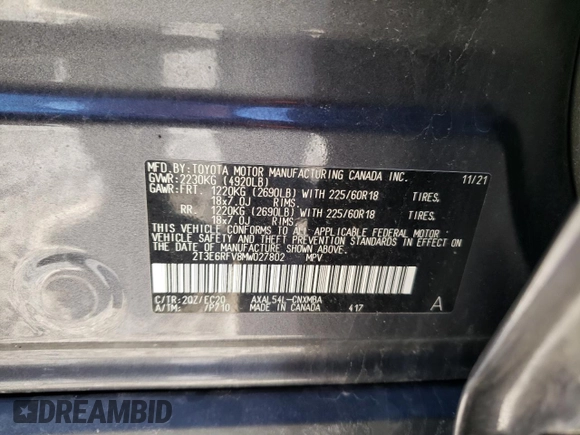 2021 Toyota RAV4 Hybrid XSE with VIN 2T3E6RFV8MW027802, listed as a Copart auction lot 49226415 with Not provided miles and Salvage title. Bid and sale history available at DreamBid. Image 13.