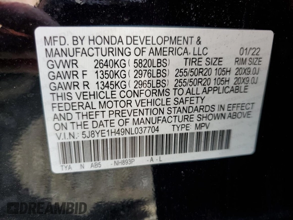 2022 Acura MDX w/Technology Package with VIN 5J8YE1H49NL037704, listed as a Copart auction lot 53861965 with 23,331 mi miles and Salvage Title. Bid and sale history available at carsss.com. Image 13.