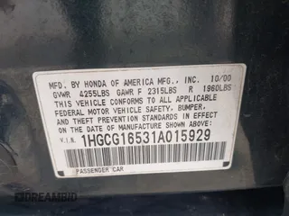 2001 Honda Accord EX с VIN 1HGCG16531A015929, выставлен на аукционе IAAI как лот 42362931 с пробегом 216 074 миль миль и . История ставок и продаж доступна на DreamBid. Изображение 9.