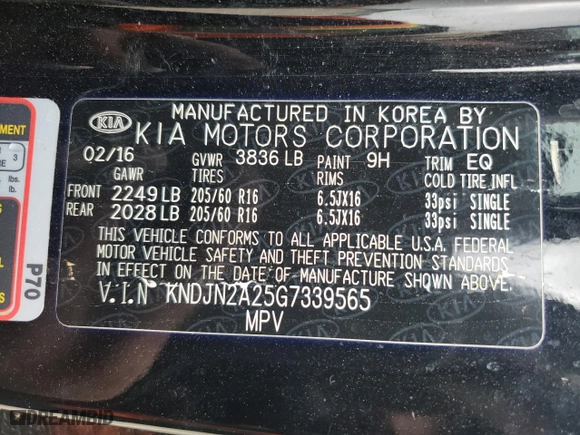 2016 Kia Soul with VIN KNDJN2A25G7339565, listed as a Copart auction lot 49832425 with 105,941 mi miles and Clean Title. Bid and sale history available at carsss.com. Image 12.