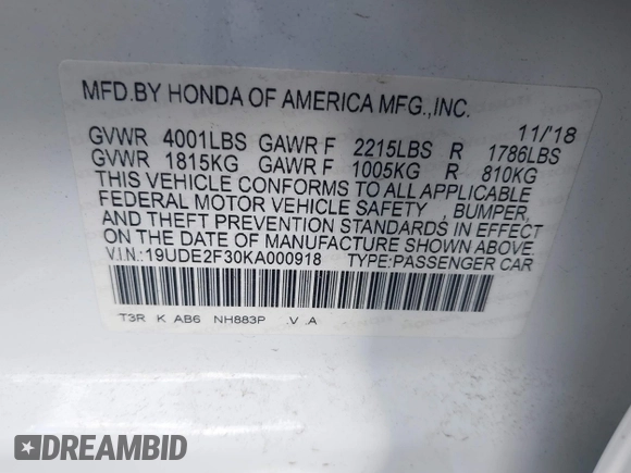 2019 Acura ILX with VIN 19UDE2F30KA000918, listed as a IAAI auction lot 41852271 with 74,037 mi miles. Bid and sale history available at carsss.com. Image 9.