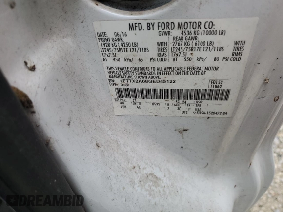 2016 Ford F-250 XLT with VIN 1FT7X2A68GED45122, listed as a Copart auction lot 84471294 with Not provided miles and Clean title. Bid and sale history available at DreamBid. Image 12.