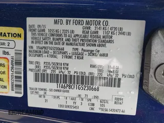 2016 Ford Mustang GT with VIN 1FA6P8CF1G5230668, listed as a IAAI auction lot 41359906 with 107,060 mi miles. Bid and sale history available at carsss.com. Image 9.