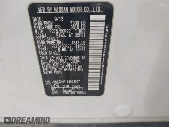 2014 Infiniti QX80 z VIN JN8AZ2NF1E9552567, wystawiony jako IAAI lot #40608266 z przebiegiem 94 809 mil mil oraz . Historia ofert i sprzedaży dostępna na DreamBid. Obrazek 9.