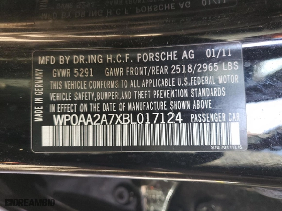 2011 Porsche Panamera with VIN WP0AA2A7XBL017124, listed as a Copart auction lot 49033885 with NaN miles and Clean Title. Bid and sale history available at carsss.com. Image 12.