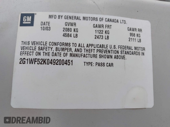2004 Chevrolet Impala with VIN 2G1WF52K049200451, listed as a IAAI auction lot 41964315 with 260,976 mi miles and . Bid and sale history available at DreamBid. Image 9.