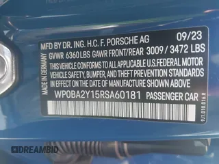 2024 Porsche Taycan 4 with VIN WP0BA2Y15RSA60181, listed as a IAAI auction lot 41158701 with 10,625 mi miles and . Bid and sale history available at DreamBid. Image 9.