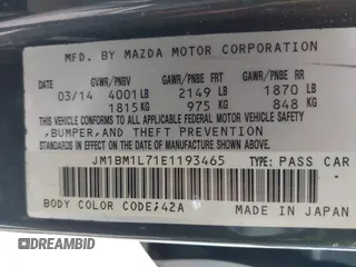 2014 Mazda 3 i Touring z VIN JM1BM1L71E1193465, wystawiony jako IAAI lot #42078287 z przebiegiem 144 014 mil mil oraz . Historia ofert i sprzedaży dostępna na DreamBid. Obrazek 9.