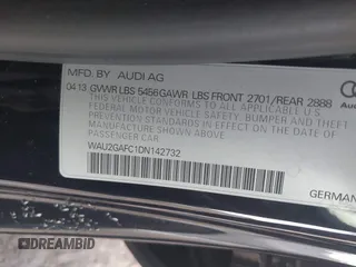 2013 Audi A7 Prestige with VIN WAU2GAFC1DN142732, listed as a IAAI auction lot 41396761 with 116,980 mi miles and . Bid and sale history available at DreamBid. Image 9.