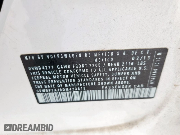 2013 Volkswagen Jetta SE z VIN 3VWDP7AJ9DM423818, wystawiony jako Copart lot #53153885 z przebiegiem 143 350 mil mil oraz Czysty tytuł • Clean title. Historia ofert i sprzedaży dostępna na DreamBid. Obrazek 12.