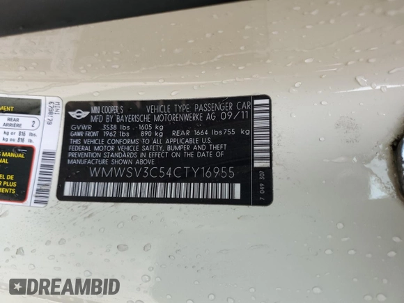 2012 MINI Hardtop S with VIN WMWSV3C54CTY16955, listed as a Copart auction lot 65851675 with 150,297 mi miles and Clean title. Bid and sale history available at DreamBid. Image 13.