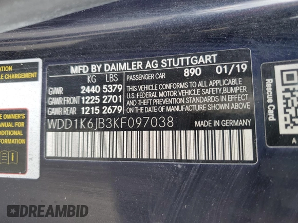 2019 Mercedes-Benz E-Class E 450 with VIN WDD1K6JB3KF097038, listed as a Copart auction lot 74075404 with 6,297 mi miles and Clean Title. Bid and sale history available at carsss.com. Image 12.