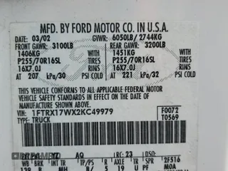 2002 Ford F-150 XL with VIN 1FTRX17WX2KC49979, listed as a Copart auction lot 50528355 with 0 mi miles and Salvage Title. Bid and sale history available at carsss.com. Image 12.
