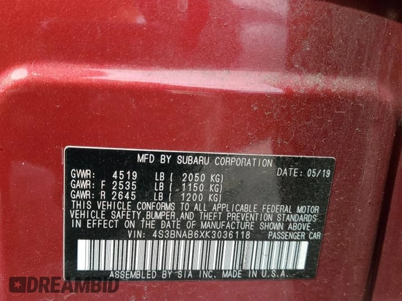 2019 Subaru Legacy with VIN 4S3BNAB6XK3036118, listed as a Copart auction lot 46682905 with 60,160 mi miles and Salvage Title. Bid and sale history available at carsss.com. Image 13.