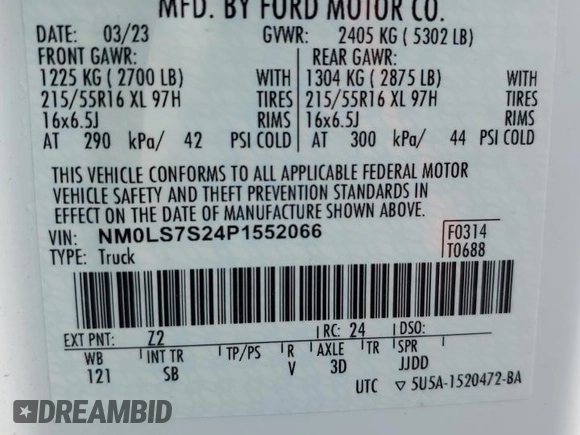 2023 Ford Transit Connect XL with VIN NM0LS7S24P1552066, listed as a Copart auction lot 60618175 with 65,355 mi miles and Non repairable. Bid and sale history available at DreamBid. Image 13.