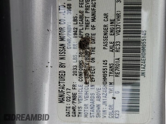 2017 Nissan 370Z with VIN JN1AZ4EH0HM955145, listed as a Copart auction lot 46843485 with 81,812 mi miles and Salvage Title. Bid and sale history available at DreamBid. Image 14.
