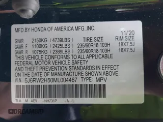 2021 Honda CR-V EX with VIN 5J6RW2H50ML004467, listed as a IAAI auction lot 42481856 with 45,560 mi miles and . Bid and sale history available at DreamBid. Image 9.