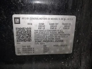 2019 Chevrolet Trax LS with VIN 3GNCJNSB0KL152458, listed as a IAAI auction lot 41944875 with 118,055 mi miles. Bid and sale history available at carsss.com. Image 9.