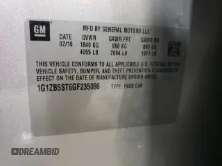 2016 Chevrolet Malibu LS with VIN 1G1ZB5ST6GF235086, listed as a Copart auction lot 41852175 with 63,377 mi miles and Salvage Title. Bid and sale history available at DreamBid. Image 12.