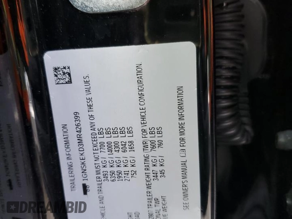 2021 Chevrolet Suburban RST with VIN 1GNSKEKD3MR426399, listed as a Copart auction lot 44674465 with 162,266 mi miles and Salvage Title. Bid and sale history available at carsss.com. Image 13.