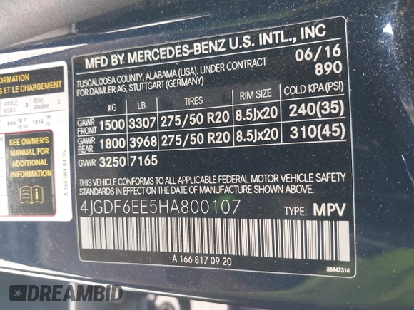 2017 Mercedes-Benz GLS 450 с VIN 4JGDF6EE5HA800107, выставлен на аукционе IAAI как лот 42476631 с пробегом 77 620 миль миль и . История ставок и продаж доступна на DreamBid. Изображение 9.