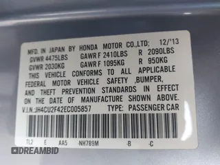 2014 Acura TSX z VIN JH4CU2F42EC005857, wystawiony jako IAAI lot #41128202 z przebiegiem 128 293 mil mil oraz . Historia ofert i sprzedaży dostępna na DreamBid. Obrazek 9.