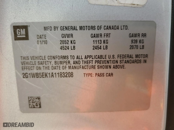 2010 Chevrolet Impala LT with VIN 2G1WB5EK1A1183208, listed as a Copart auction lot 51832825 with 156,981 mi miles and Salvage Title. Bid and sale history available at carsss.com. Image 12.