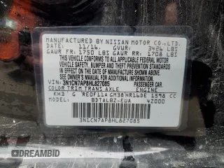 2017 Nissan Versa SV with VIN 3N1CN7AP8HL827085, listed as a Copart auction lot 58347065 with 65,606 mi miles and Salvage title. Bid and sale history available at DreamBid. Image 12.