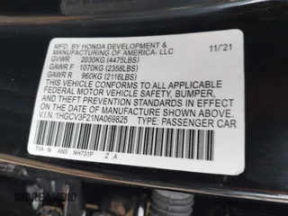2021 Honda Accord Sport with VIN 1HGCV2F38MA018937, listed as a IAAI auction lot 41898934 with 31,643 mi miles and . Bid and sale history available at DreamBid. Image 9.
