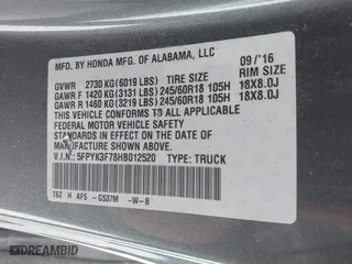 2017 Honda Ridgeline RTL-E with VIN 5FPYK3F78HB012520, listed as a IAAI auction lot 41551255 with 44,270 mi miles. Bid and sale history available at carsss.com. Image 9.