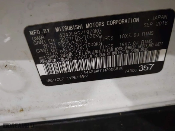 2017 Mitsubishi Outlander Sport ES 2.0 with VIN JA4AR3AU1HZ006680, listed as a IAAI auction lot 41366537 with 104,576 mi miles. Bid and sale history available at carsss.com. Image 9.