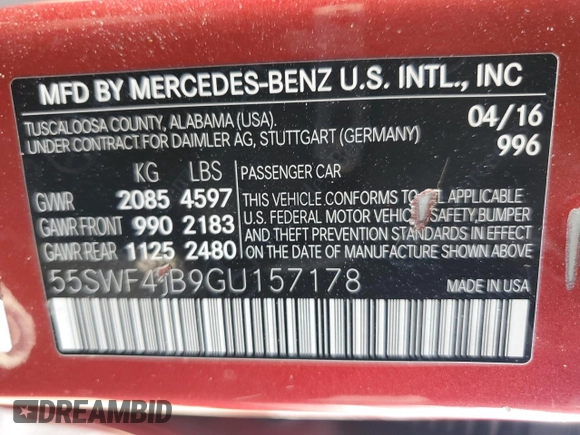2016 Mercedes-Benz C 300 with VIN 55SWF4JB9GU157178, listed as a Copart auction lot 66901694 with 107,937 mi miles and Clean title. Bid and sale history available at DreamBid. Image 12.