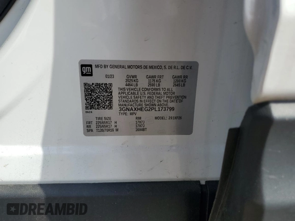 2023 Chevrolet Equinox LS z VIN 3GNAXHEG2PL173799, wystawiony jako Copart lot #55787555 z przebiegiem 12 470 mil mil oraz Szkoda całkowita • Salvage title. Historia ofert i sprzedaży dostępna na DreamBid. Obrazek 13.