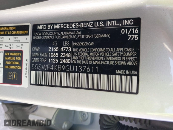 2016 Mercedes-Benz C 300 Luxury with VIN 55SWF4KB9GU137611, listed as a IAAI auction lot 42048635 with 94,230 mi miles and . Bid and sale history available at carsss.com. Image 9.