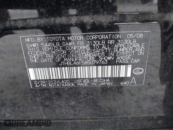 2008 Lexus LS 460 z VIN JTHBL46F585079763, wystawiony jako IAAI lot #41563816 z przebiegiem 220 057 mil mil oraz . Historia ofert i sprzedaży dostępna na DreamBid. Obrazek 9.