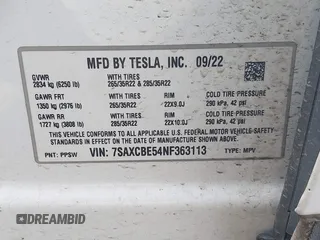 2022 Tesla Model X with VIN 7SAXCBE54NF363113, listed as a IAAI auction lot 41978397 with 27,166 mi miles. Bid and sale history available at carsss.com. Image 9.