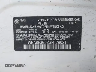 2016 BMW 3 Series 328i xDrive with VIN WBA8E3G52GNT79021, listed as a IAAI auction lot 41768482 with 90,243 mi miles. Bid and sale history available at carsss.com. Image 9.