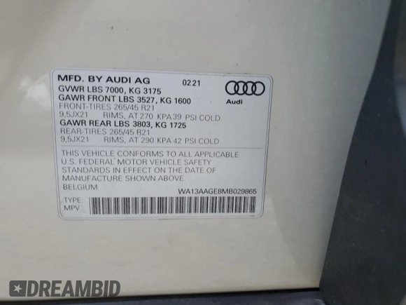 2021 Audi e-tron Sportback Prestige z VIN WA13AAGE8MB029865, wystawiony jako Copart lot #75906044 z przebiegiem Nie podano mil oraz Nie do naprawy. Historia ofert i sprzedaży dostępna na DreamBid. Obrazek 12.