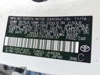 2017 Toyota Prius Two z VIN JTDKBRFU3H3034137, wystawiony jako IAAI lot #41851134 z przebiegiem 208 274 mil mil oraz . Historia ofert i sprzedaży dostępna na DreamBid. Obrazek 9.