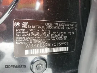 2009 BMW 7 Series 750Li with VIN WBAKB83509CY59929, listed as a Copart auction lot 45330245 with 117,156 mi miles and Salvage Title. Bid and sale history available at DreamBid. Image 12.