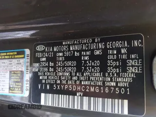 2021 Kia Telluride SX с VIN 5XYP5DHC2MG167501, выставлен на аукционе IAAI как лот 41998040 с пробегом Не указан миль и . История ставок и продаж доступна на DreamBid. Изображение 9.