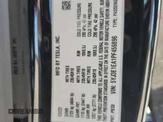 2023 Tesla Model 3 with VIN 5YJ3E1EA1PF456896, listed as a Copart auction lot 50423785 with 49,316 mi miles and Salvage title. Bid and sale history available at DreamBid. Image 14.