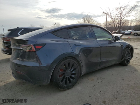 2022 Tesla Model Y Performance with VIN 7SAYGDEFXNF563796, listed as a Copart auction lot 47417875 with 57,884 mi miles and Salvage Title. Bid and sale history available at carsss.com. Image 3.