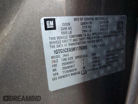 2017 GMC Canyon 2WD SLE with VIN 1GTG5CEA9H1176098, listed as a Copart auction lot 76577424 with 89,220 mi miles and Salvage Title. Bid and sale history available at carsss.com. Image 13.