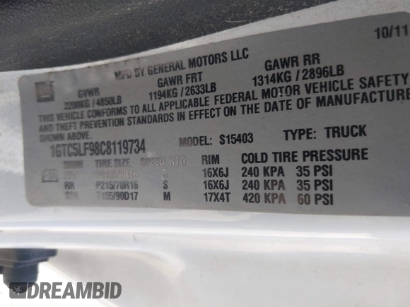 2012 GMC Canyon Work Truck with VIN 1GTC5LF98C8119734, listed as a IAAI auction lot 41749458 with 195,259 mi miles. Bid and sale history available at carsss.com. Image 9.