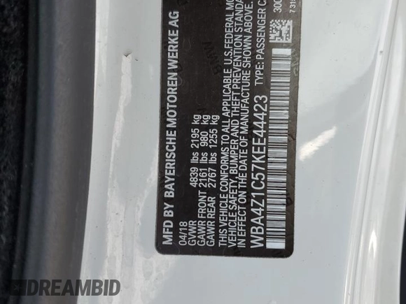 2019 BMW 4 Series 430i z VIN WBA4Z1C57KEE44423, wystawiony jako Copart lot #45216355 z przebiegiem 78 354 mil mil oraz Szkoda całkowita • Salvage title. Historia ofert i sprzedaży dostępna na DreamBid. Obrazek 12.