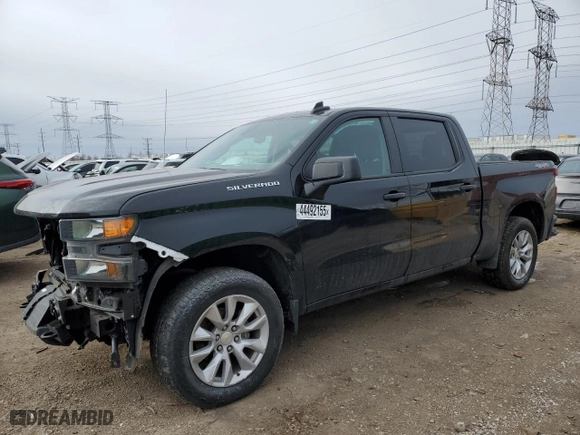 2021 Chevrolet Silverado 1500 Custom with VIN 3GCPYBEK8MG471859, listed as a Copart auction lot 44492155 with 70,258 mi miles and Salvage Title. Bid and sale history available at carsss.com. Image 1.