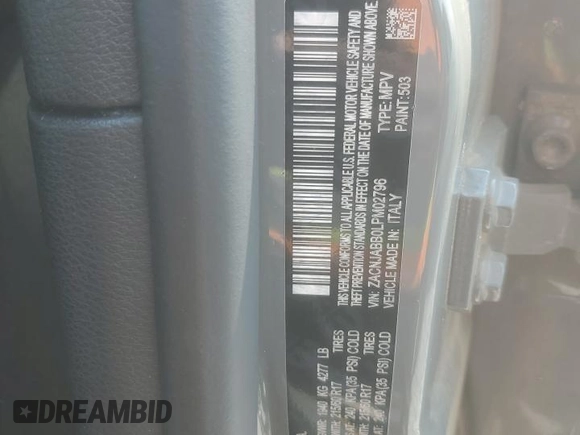 2020 Jeep Renegade Latitude with VIN ZACNJABB0LPM02796, listed as a Copart auction lot 58173715 with Not provided miles and Salvage title. Bid and sale history available at DreamBid. Image 13.